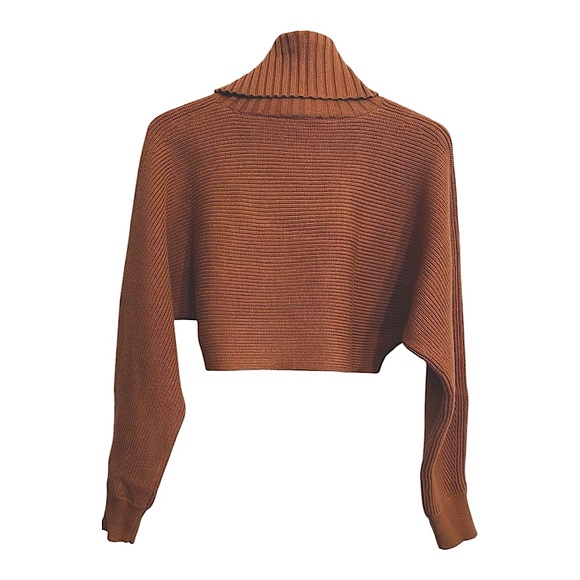 House of Harlow 1960 Revolve Cropped Turtleneck Sweater Size S/P Cognac Brown - Picture 2 of 10